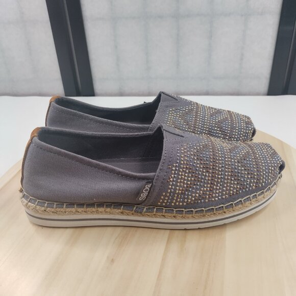 Skechers BOBS Breeze Moonbeam Stars Gray Canvas Espadrille Sneakers Women US 7.5 - Picture 2 of 13